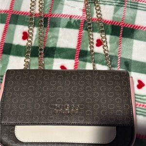 Guess Brown and Cream Crossbody with Gold Chain